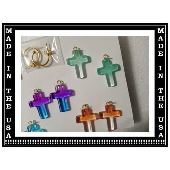 5/$20 Religious Cross Faith Interchangeable Charm Earrings-5 Pairs in Set - Picture 2 of 6